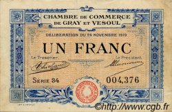 1 Franc FRANCE regionalism and miscellaneous Gray et Vesoul 1919 JP.062.13 VF - XF