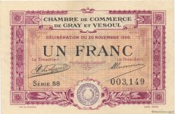 1 Franc FRANCE regionalism and various Gray et Vesoul 1920 JP.062.17 VF - XF