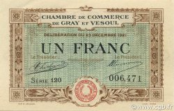 1 Franc FRANCE regionalismo y varios Gray et Vesoul 1921 JP.062.21 SC a FDC