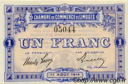1 Franc FRANCE regionalismo e varie Limoges 1914 JP.073.03 AU a FDC