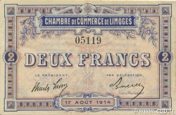 2 Francs FRANCE regionalism and miscellaneous Limoges 1914 JP.073.05 AU+