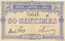 50 Centimes FRANCE regionalismo e varie Limoges 1914 JP.073.14 AU a FDC