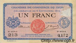 1 Franc FRANCE Regionalismus und verschiedenen Lyon 1915 JP.077.06 SS to VZ
