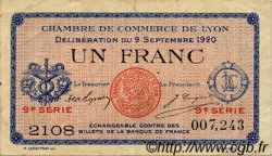 1 Franc FRANCE regionalism and miscellaneous Lyon 1920 JP.077.23 VF - XF