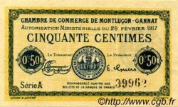 50 Centimes FRANCE regionalismo y varios Montluçon, Gannat 1917 JP.084.28 SC a FDC