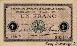 1 Franc FRANCE regionalism and various Montluçon, Gannat 1920 JP.084.52 VF - XF