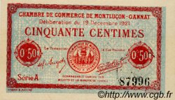 50 Centimes FRANCE regionalismo y varios Montluçon, Gannat 1921 JP.084.61 SC a FDC