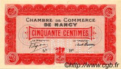 50 Centimes Annulé FRANCE regionalism and various Nancy 1915 JP.087.02 AU+