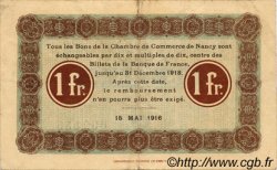 1 Franc FRANCE regionalism and miscellaneous Nancy 1916 JP.087.09 VF - XF