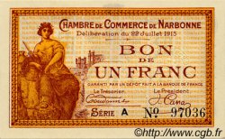1 Franc FRANCE regionalismo y varios Narbonne 1915 JP.089.02 SC a FDC