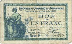 1 Franc FRANCE regionalism and miscellaneous Narbonne 1919 JP.089.18 F