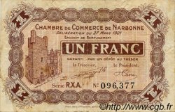 1 Franc FRANCE regionalism and various Narbonne 1921 JP.089.28 F