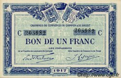 1 Franc FRANCE regionalism and miscellaneous Quimper et Brest 1917 JP.104.08 AU+