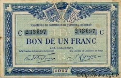 1 Franc FRANCE regionalism and various Quimper et Brest 1917 JP.104.08 F