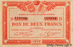 2 Francs FRANCE regionalismo y varios Quimper et Brest 1918 JP.104.12 MBC a EBC