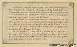 50 Centimes FRANCE Regionalismus und verschiedenen Rennes et Saint-Malo 1915 JP.105.17 fST to ST