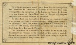 1 Franc FRANCE regionalismo y varios Rennes et Saint-Malo 1915 JP.105.18 MBC a EBC
