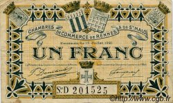 1 Franc FRANCE regionalismo e varie Rennes et Saint-Malo 1921 JP.105.20 MB