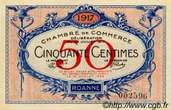 50 Centimes FRANCE regionalismo e varie Roanne 1917 JP.106.09 AU a FDC