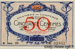 50 Centimes FRANCE regionalism and miscellaneous Roanne 1917 JP.106.16 VF - XF