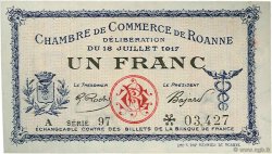 1 Franc FRANCE regionalism and miscellaneous Roanne 1917 JP.106.17 AU+
