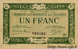 1 Franc FRANCE regionalism and various Rodez et Millau 1915 JP.108.09 VF - XF