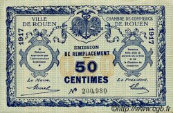 50 Centimes FRANCE regionalismo e varie Rouen 1917 JP.110.28 BB to SPL
