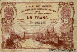 1 Franc FRANCE regionalism and various Rouen 1918 JP.110.39 F