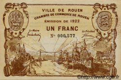 1 Franc FRANCE Regionalismus und verschiedenen Rouen 1922 JP.110.65 fST to ST