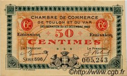 50 Centimes FRANCE regionalism and miscellaneous Toulon 1920 JP.121.30 AU+