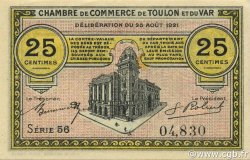 25 Centimes FRANCE regionalismo y varios Toulon 1921 JP.121.33 SC a FDC