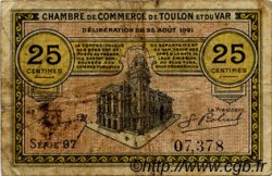 25 Centimes FRANCE regionalismo y varios Toulon 1921 JP.121.33 BC
