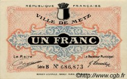 1 Franc FRANCE regionalism and miscellaneous Metz 1918 JP.131.04 AU+