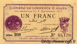 1 Franc FRANCE regionalism and various Alger 1914 JP.137.01 AU+