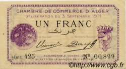 1 Franc FRANCE regionalism and various Alger 1914 JP.137.01 VF - XF