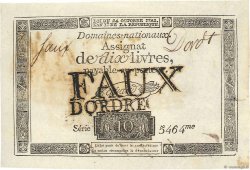 10 Livres filigrane royal Faux FRANCE  1792 Ass.36l SPL