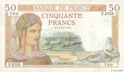 50 Francs CÉRÈS FRANCE  1937 F.17.35 TTB