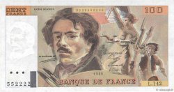 100 Francs DELACROIX modifié Fauté FRANCE  1989 F.69.13b TTB+