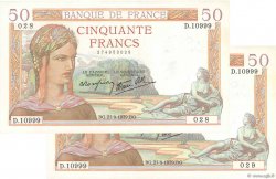 50 Francs CÉRÈS modifié Consécutifs FRANCE  1939 F.18.31