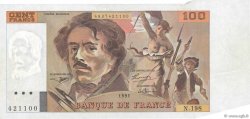 100 Francs DELACROIX imprimé en continu Fauté FRANCIA  1991 F.69bis.04a EBC