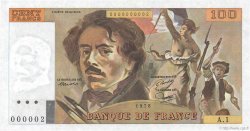 100 Francs DELACROIX Petit numéro FRANKREICH  1978 F.68.01A1 fST+