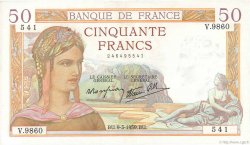 50 Francs CÉRÈS modifié FRANCIA  1939 F.18.23 EBC+