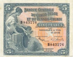 5 Francs CONGO BELGE  1952 P.21 SUP