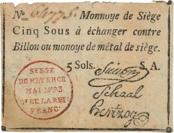 5 Sous FRANCE regionalism and miscellaneous Mayence 1793 Kol.029 VF+
