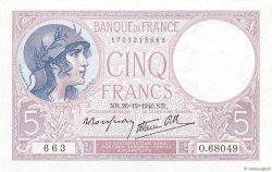 5 Francs FEMME CASQUÉE modifié FRANCE  1940 F.04.18 UNC-