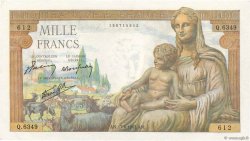 1000 Francs DÉESSE DÉMÉTER FRANCE  1943 F.40.27 UNC-