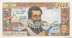 5000 Francs HENRI IV FRANCE  1957 F.49.04 XF-