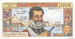 5000 Francs HENRI IV FRANCE  1958 F.49.07 AU-
