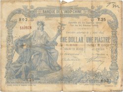 1 Dollar - 1 Piastre bleu INDOCINA FRANCESE Saïgon 1891 P.024 q.MB