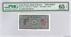 5 Won Spécimen SOUTH KOREA   1962 P.31s UNC